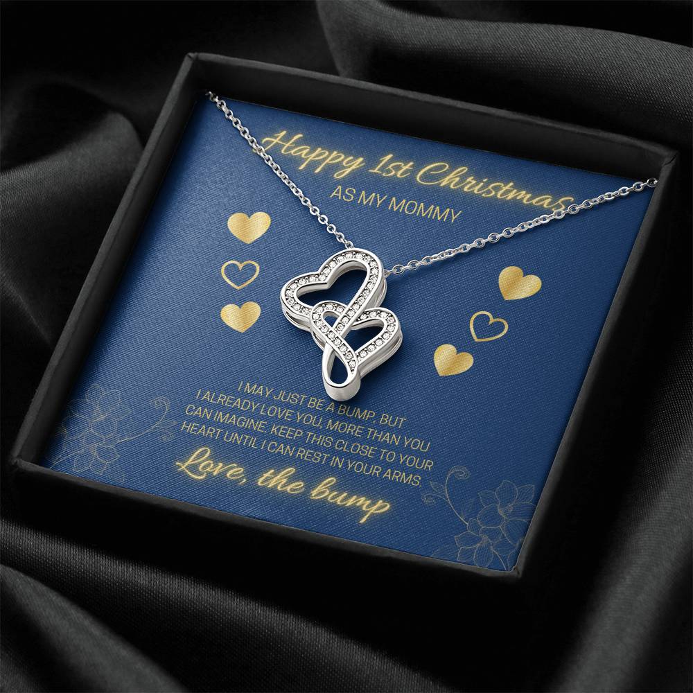 Happy 1St Christmas Blue Double Hearts Double Hearts Necklace