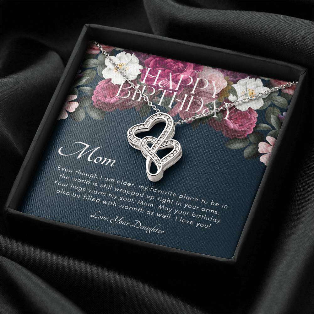Mother's Birthday Gift  From Daughter  Gift For Mom On Her Birthday  Mom Necklace  Best Mom Gift Message Card Double Hearts Necklace