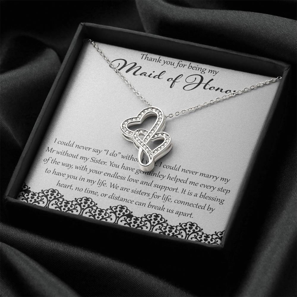 Thank You For Being My Maid Of Honor Double Hearts Necklace