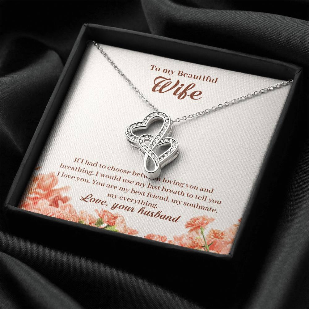 To My Beautiful Wife Love Your Husband Double Hearts Necklace