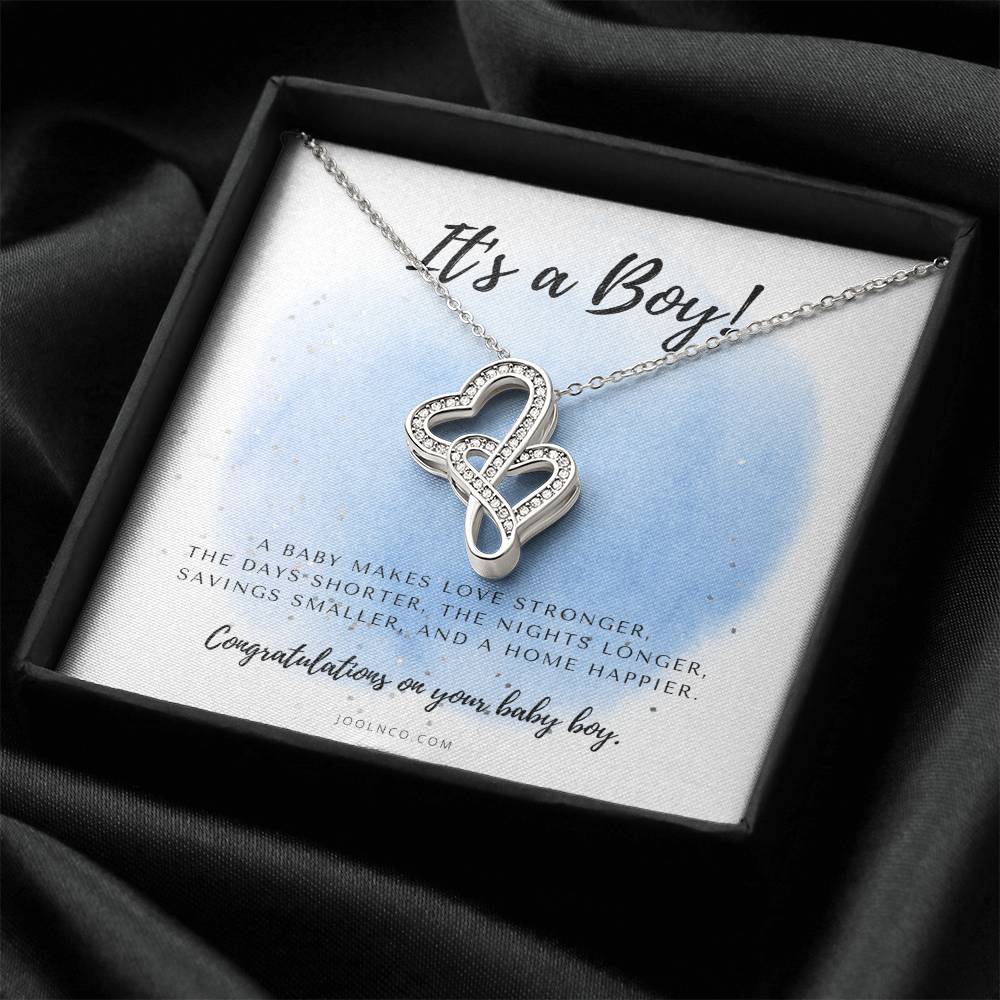 It's A Boy Necklace Gift For Mom  Baby Boy Congratulations  Baby Boy Shower Gift For Mom  New Mom Necklace  New Mom Gi 1 Double Hearts Necklace