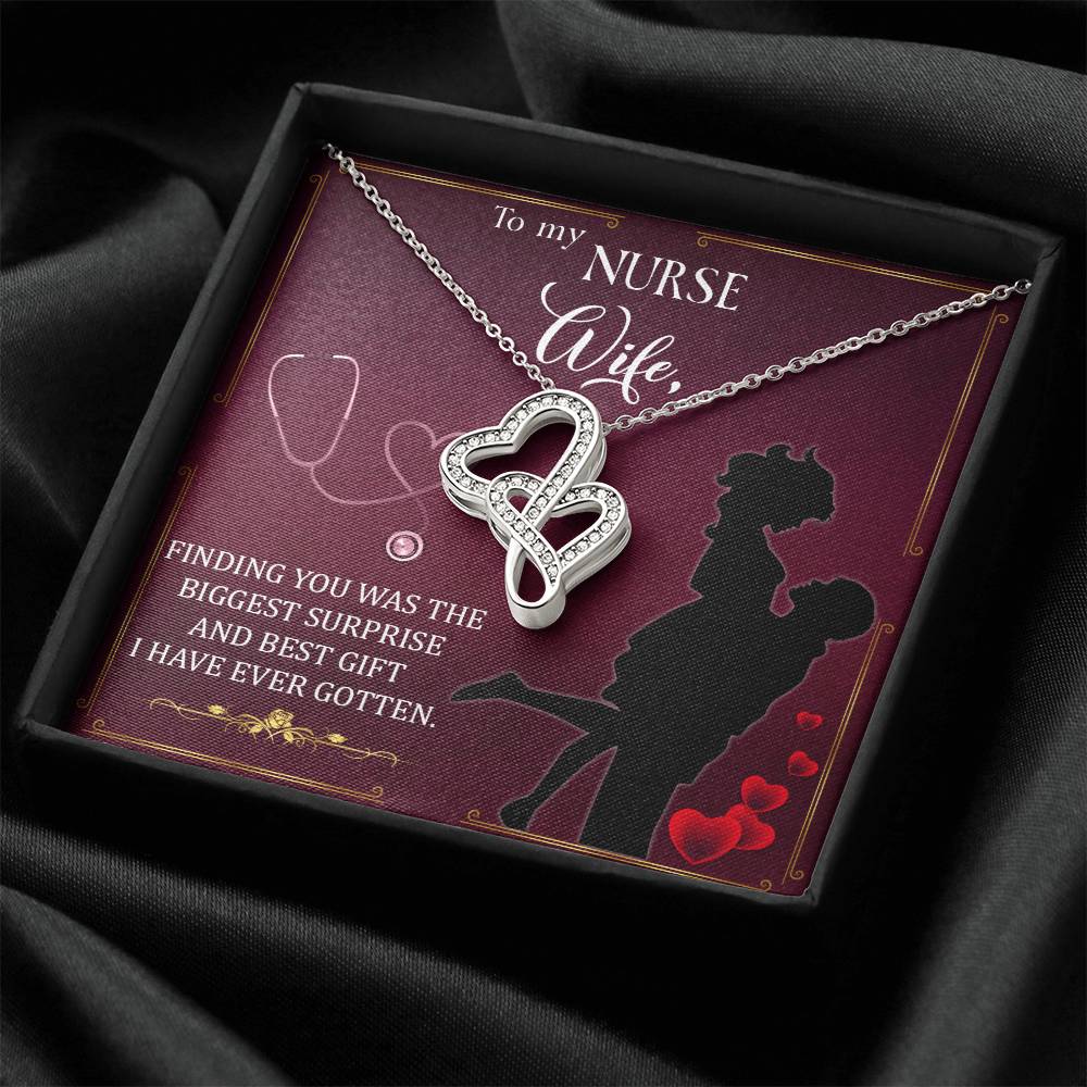 To My Nurse Wife - Finding You Was The Biggest Surprise -  Double Hearts Necklace