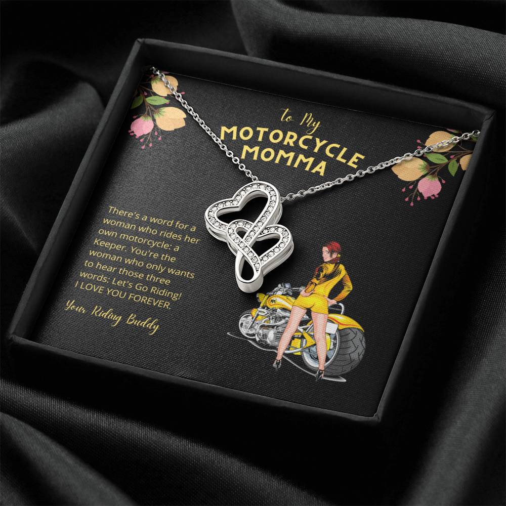 To My Motorcycle Momma • Let's Go Riding •  Double Hearts Necklace