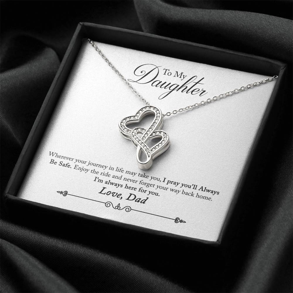 To My Daughter Necklace Christmas Gift From Dad - Forever Love Daughter Necklace On Christmas Day - Dad And Daughter N Double Hearts Necklace