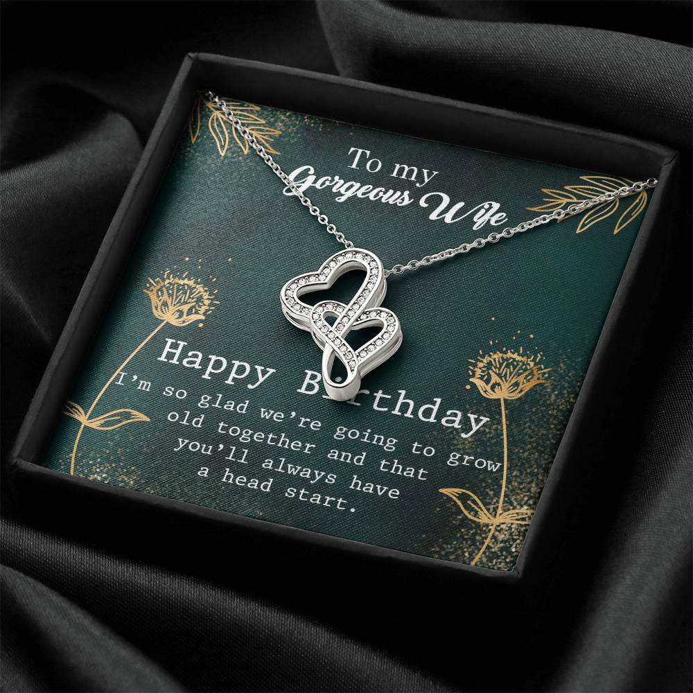 To My Gorgeous Wife - Happy Birthday Gift -  Double Hearts Necklace