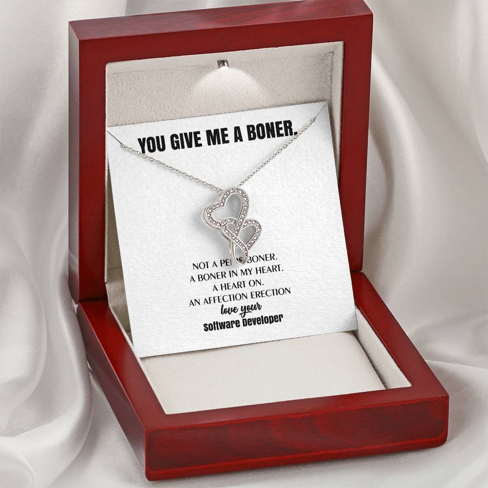 You Give Me A Heart Boner An Affection Erection  Funny & Sarcastic Love For Her Mature Best Fu 7 Double Hearts Necklace