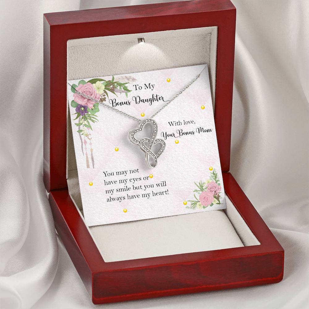 Bonus Daughter From Bonus Mom No Dna But You Have My Heart  1 Double Hearts Necklace