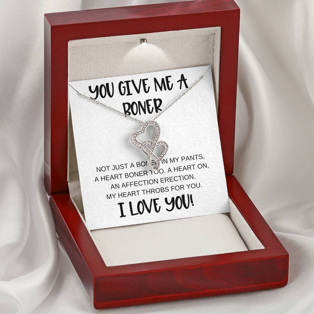 You Give A Boner  Necklace For Girlfriend Heart Necklace For Girlfriend Double Hearts Necklace