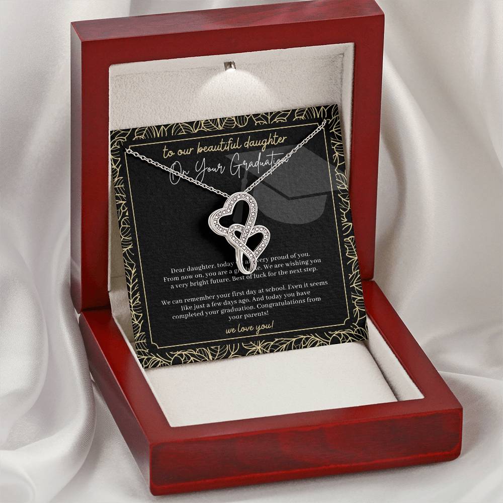 Graduation Daughter 2 Double Hearts Necklace