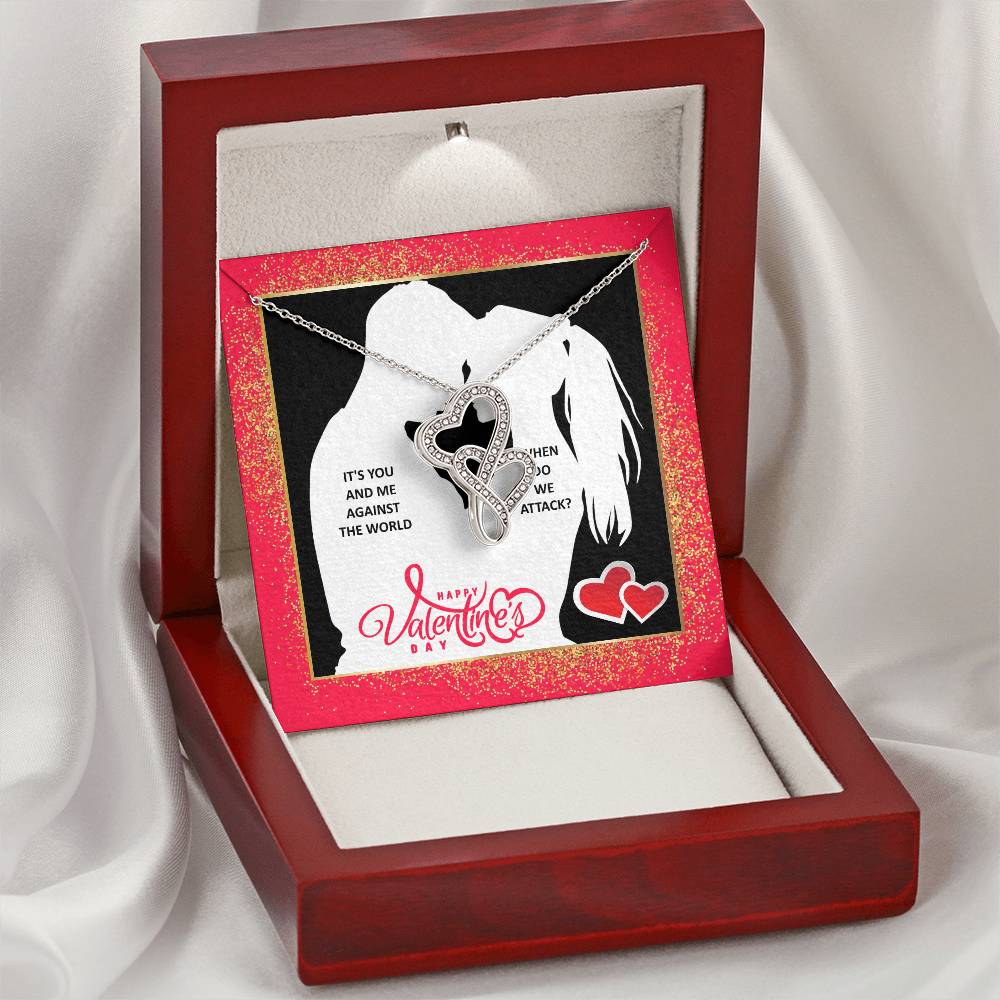 You And Me Against The World  Double Hearts Necklace