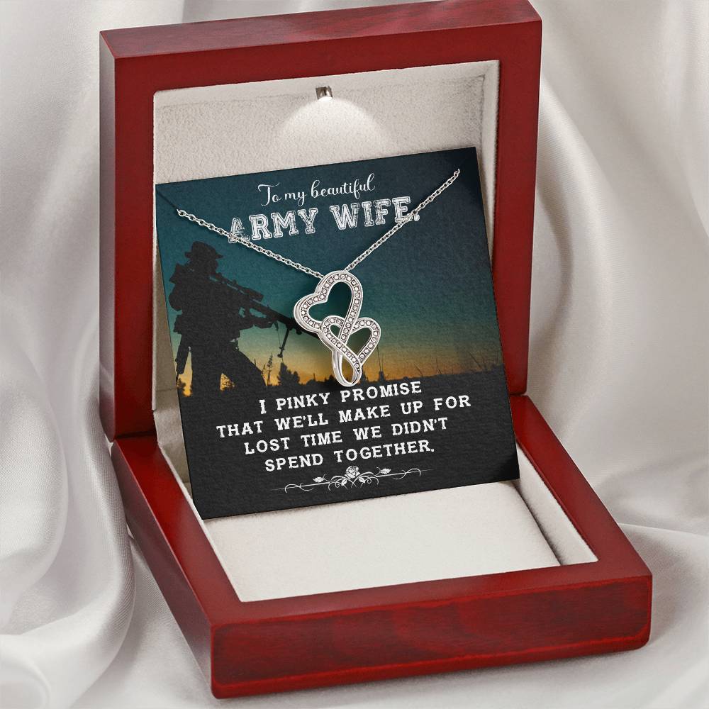 To My Beautiful Army Wife - I Love You -  Double Hearts Necklace