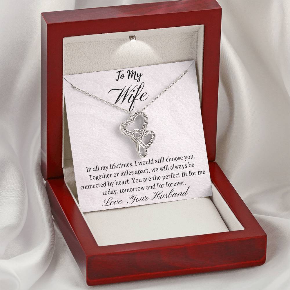 Necklace For Wife Message Card Double Hearts Necklace