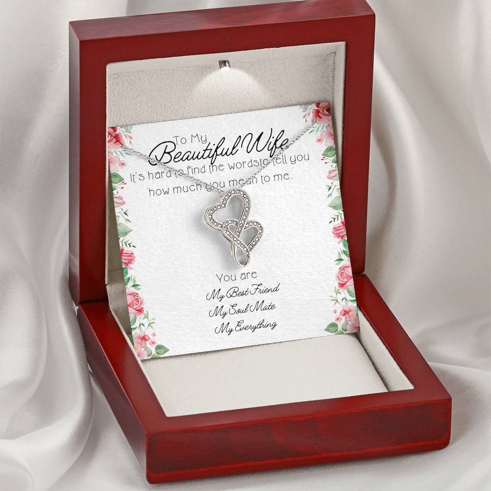 To My Beautiful Wife - Wedding Gift Anniversary Gift Just Because Gift For Her Double Hearts Necklace