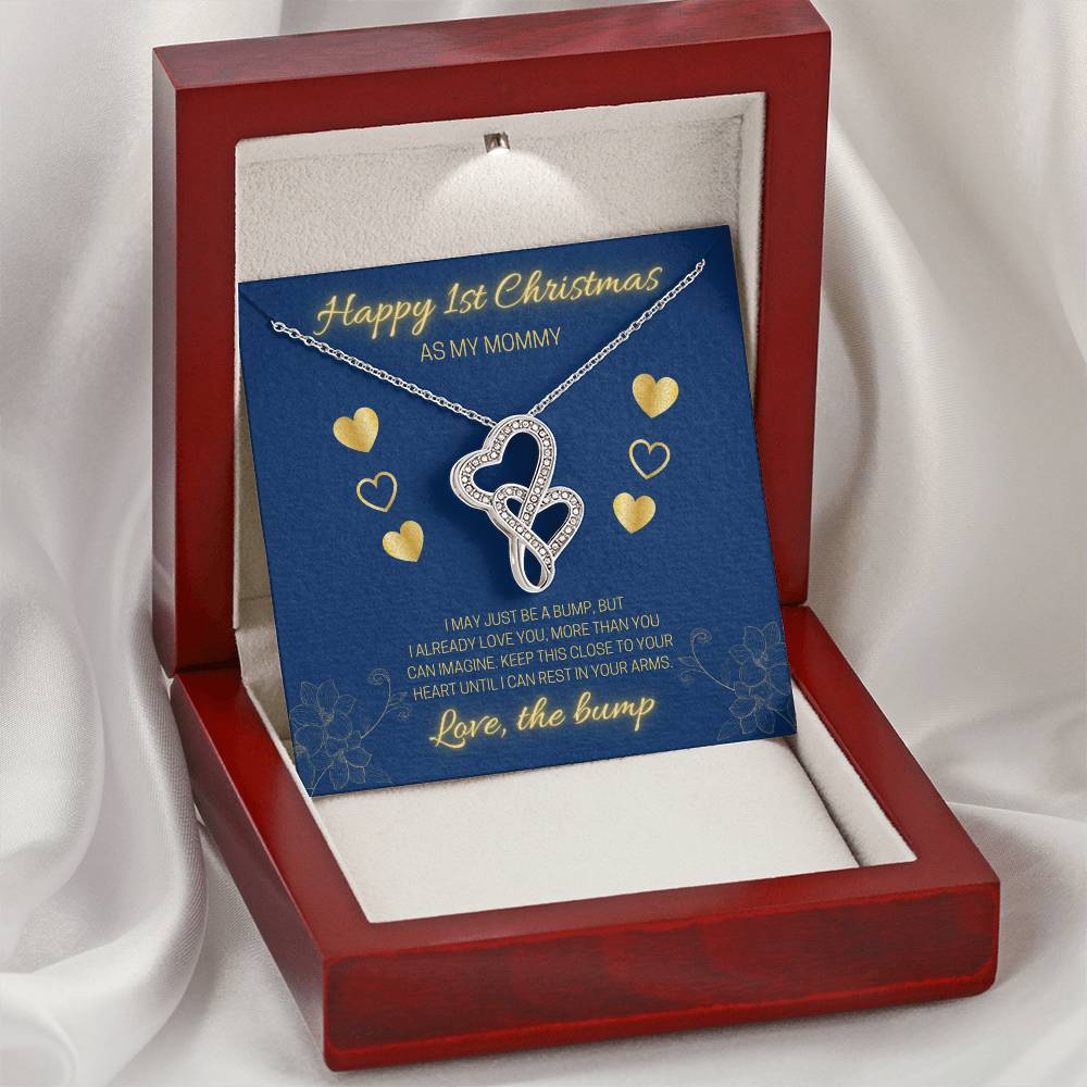 Happy 1St Christmas Blue Double Hearts Double Hearts Necklace