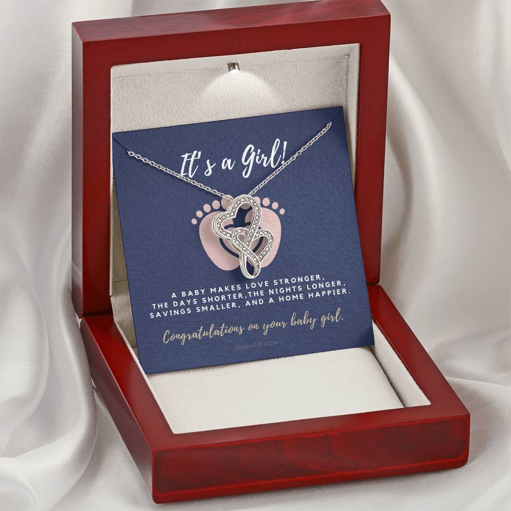 It's A Girl Necklace Gift For Mom  Baby Girl Congratulations  Baby Girl Shower Gift For Mom  New Mom Necklace  New Mom Double Hearts Necklace