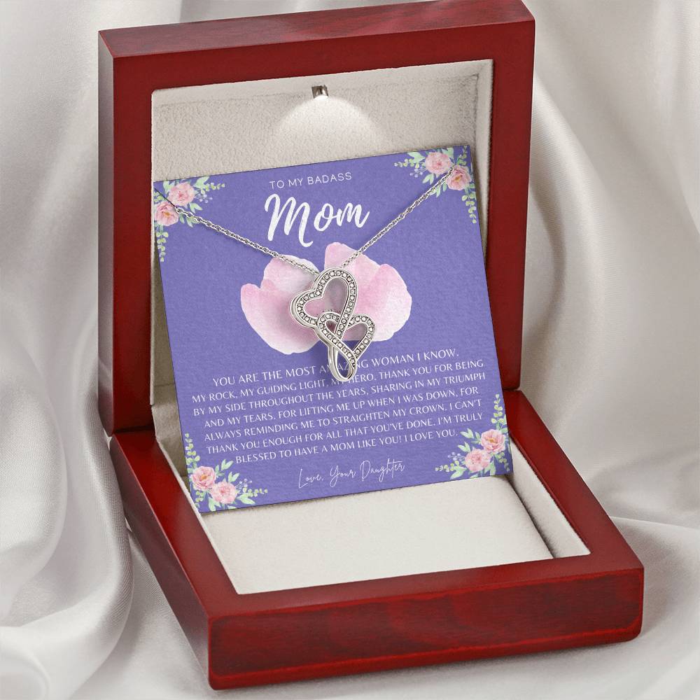 Badass Mom Gift  To My Badass Mom Necklace  Mother’S Day Gift  Daughter To Mom Gift  Gift From Daughter To Mom On Wedd Double Hearts Necklace