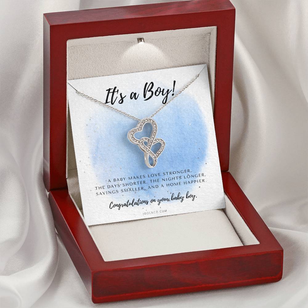 It's A Boy Necklace Gift For Mom  Baby Boy Congratulations  Baby Boy Shower Gift For Mom  New Mom Necklace  New Mom Gi 1 Double Hearts Necklace
