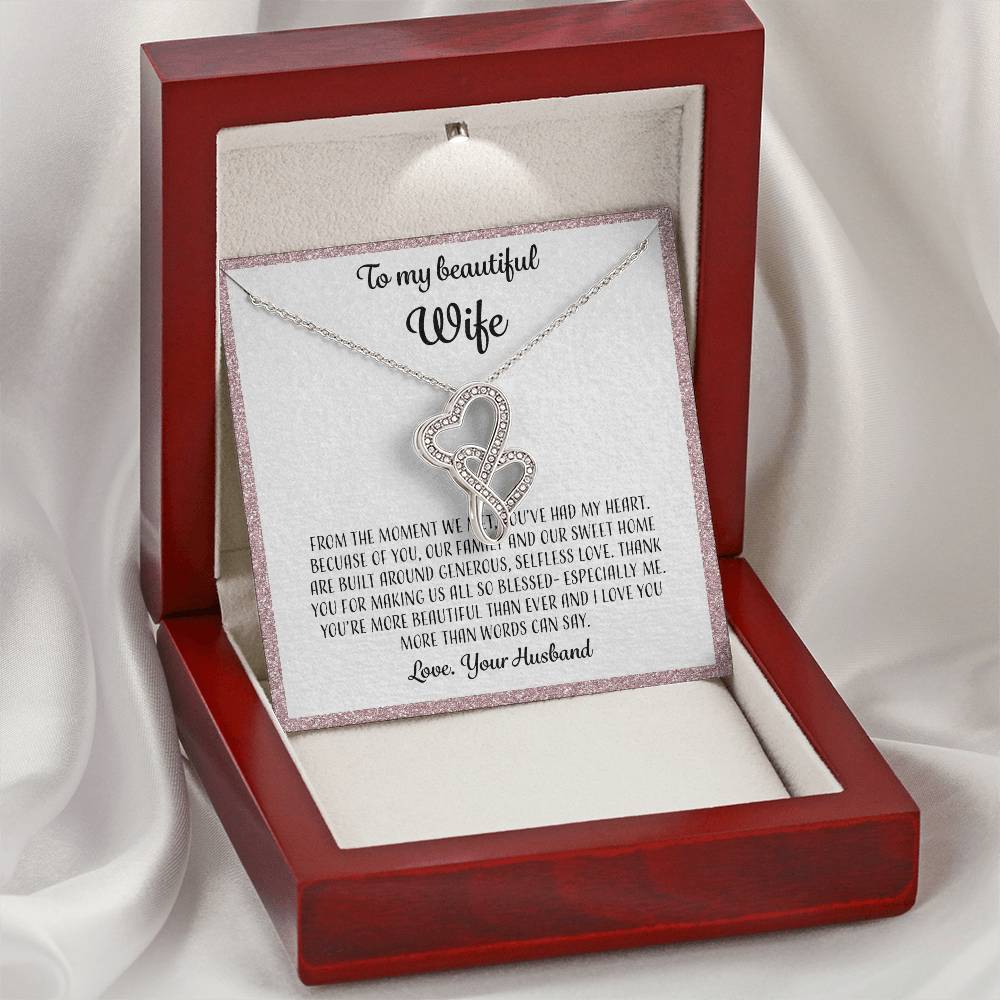 To My Beautiful Wife From The Moment We Met - Pink Double Hearts Necklace