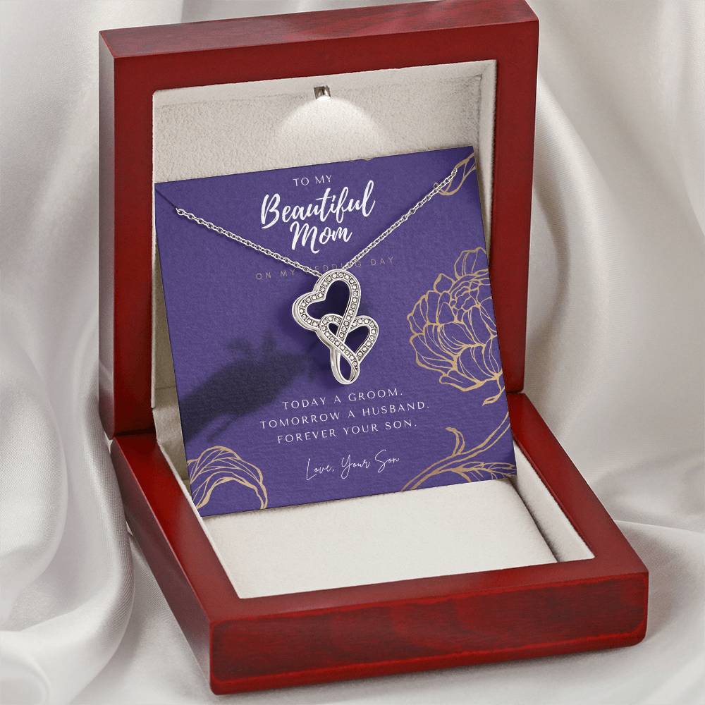 Mother Of The Groom Gift From Son  Mom Wedding Gift From Son  Wedding Gift From Groom To Mom Necklace Gift For Mom  We 3 Double Hearts Necklace