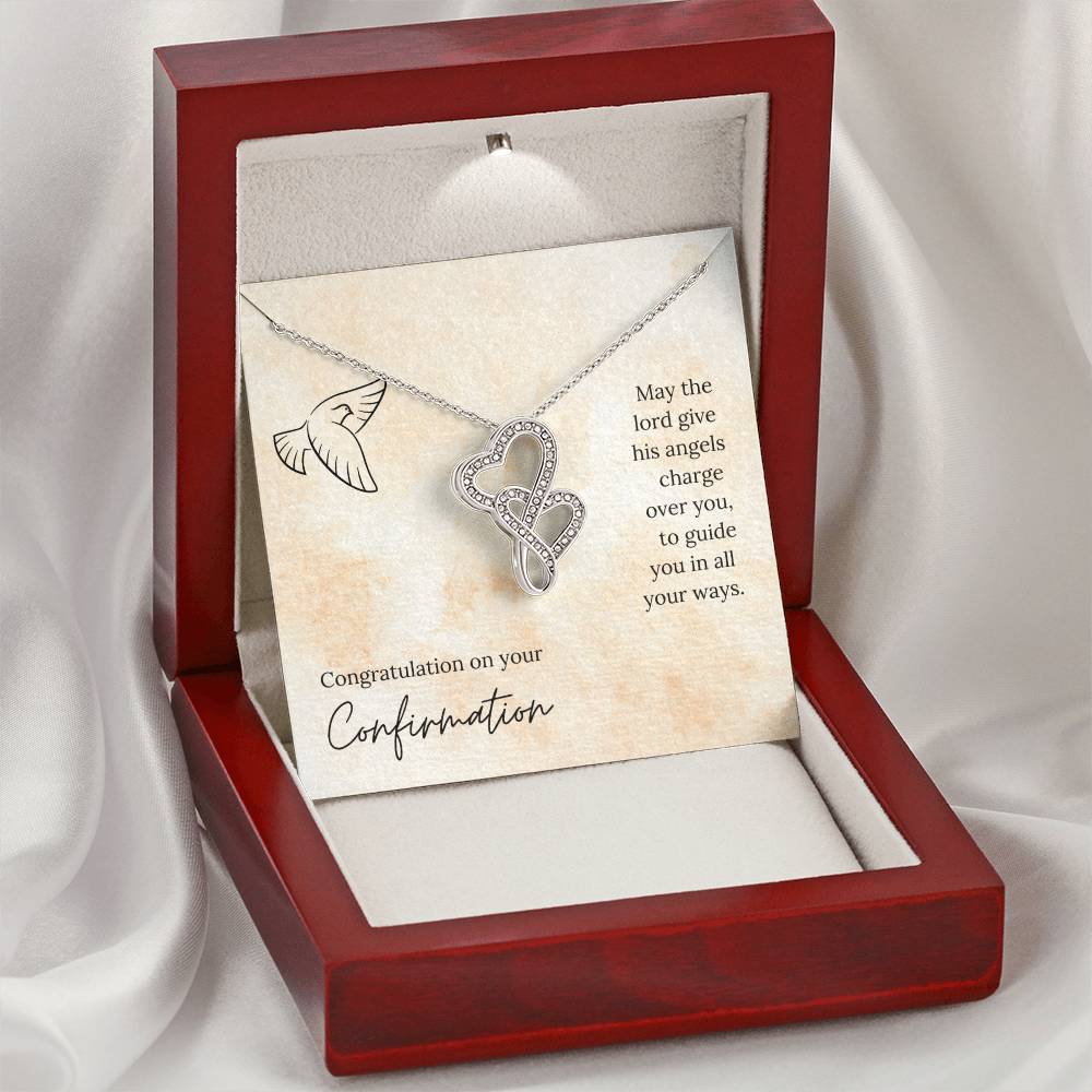 Congratulation On Your Confirmation - May The Lord Give His Angels Charge Over You To Guide You In All Your Ways - Nec Double Hearts Necklace