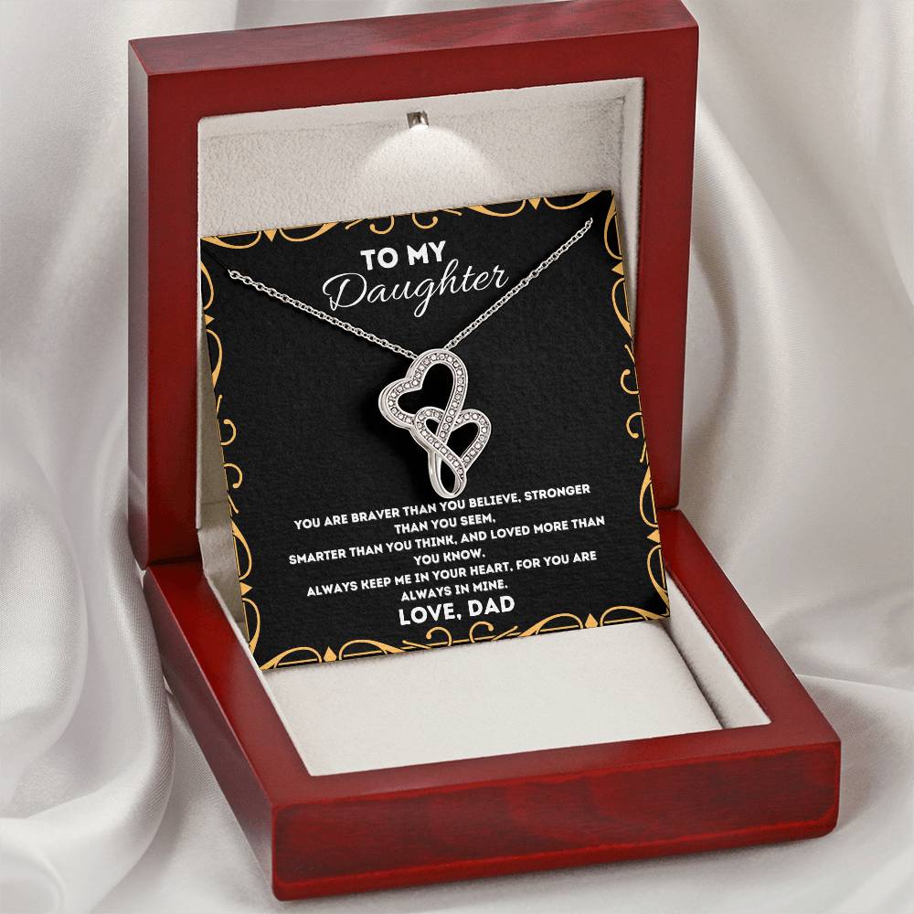Double Heart Necklace Gift - To Daughter From Dad Necklace - Dad And Daughter Never Forget I Love You Gift From Dad -  Double Hearts Necklace