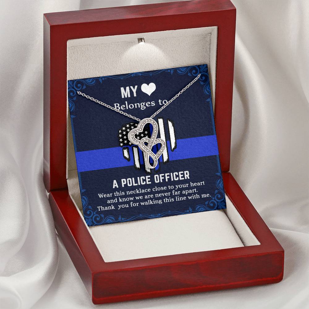 My Heart Belongs To A Police Officer Double Heart Necklace Double Hearts Necklace