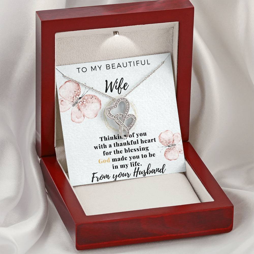 Gift For Wife From Husband - To My Beautiful Wife - Love From Your Husband - Gift For Wife Necklace For Wife Gift For  Double Hearts Necklace