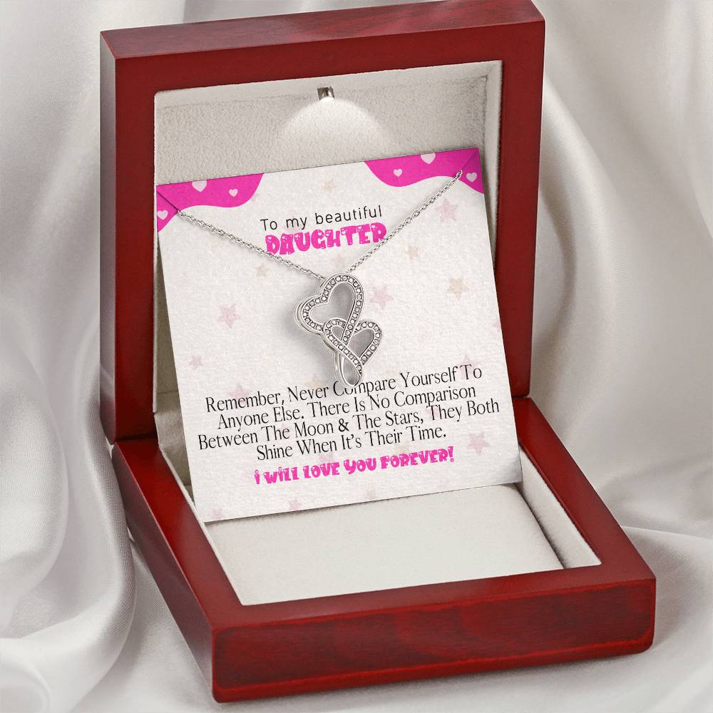 To My Beautiful Daughter - The Perfect Gift For Your Daughter - 2 Double Heart Necklace - Forever Love Daughter Neckla Double Hearts Necklace