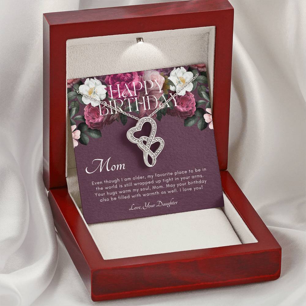 Mother's Birthday Gift  From Daughter  Gift For Mom On Her Birthday  Mom Necklace  Best Mom Gift Message Card 1 Double Hearts Necklace