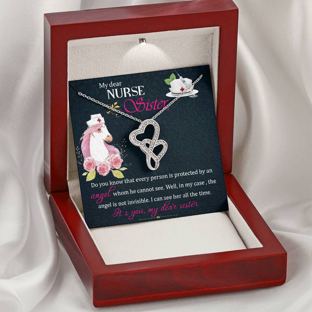 My Dear Nurse Sister - The Angel Is Not Invisible -  Double Hearts Necklace