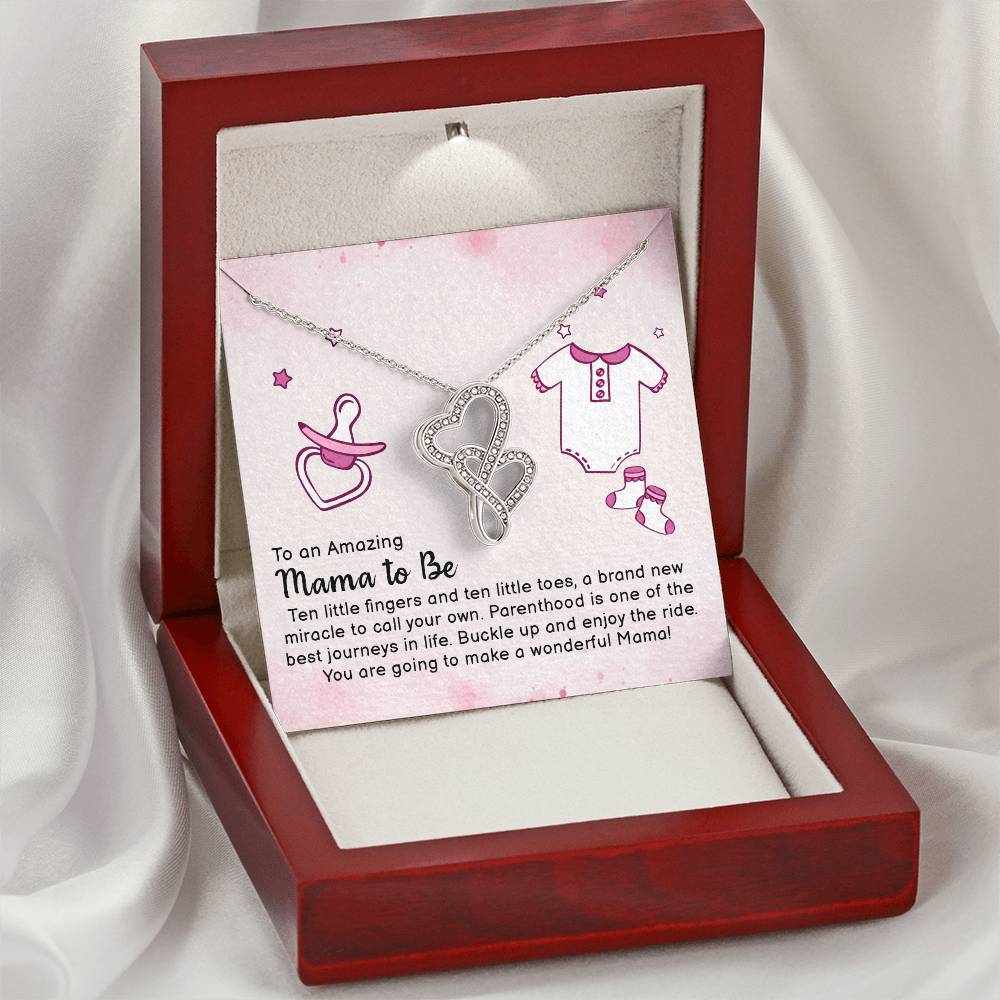 To An Amazing Mama To Be -  Double Hearts Necklace