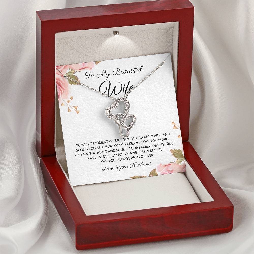 To My Beautiful Wife - Love From Your Husband - Gift For Wife Birthday Necklace Present For Wife Luxurious Necklace Gi Double Hearts Necklace