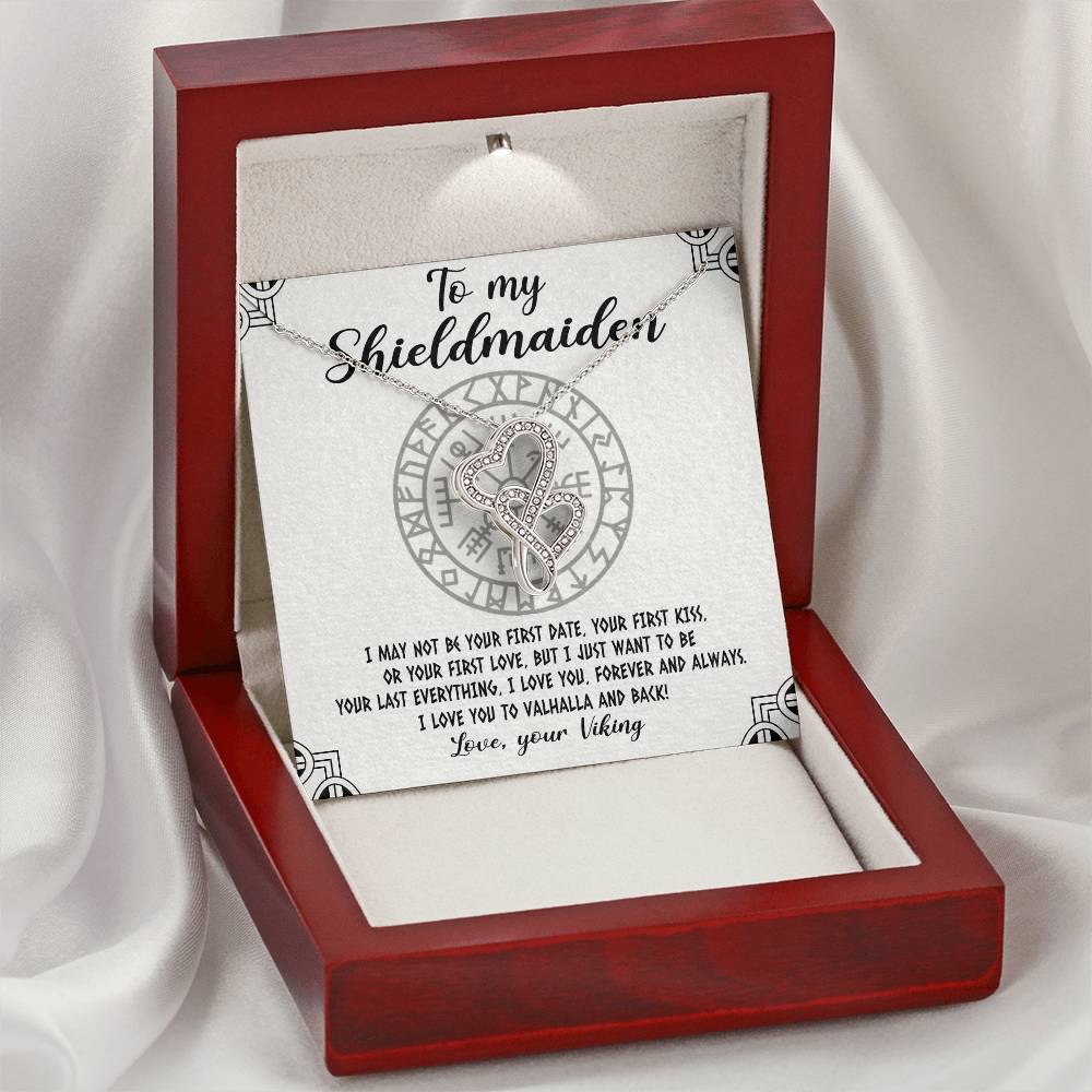 To My Shieldmaiden Necklace - Love Your Viking  - Shieldmaiden Jewelry Shieldmaiden Necklace Pendant Nordic Necklace N Double Hearts Necklace