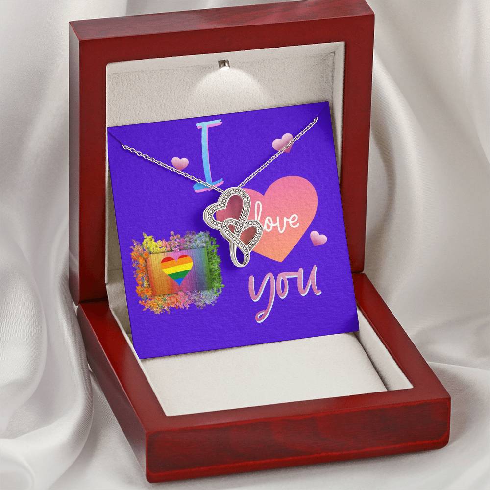 I Love You  Lesbian Love Gift   Double Hearts Necklace