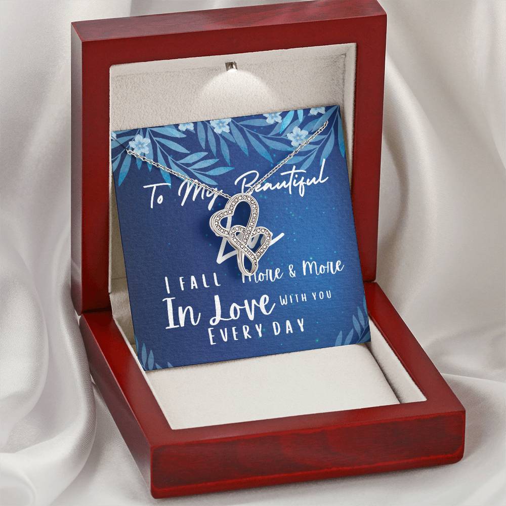 To My Beautiful Love - Wedding Gift Fo Her Anniversary Gift Birthday Present Double Hearts Necklace