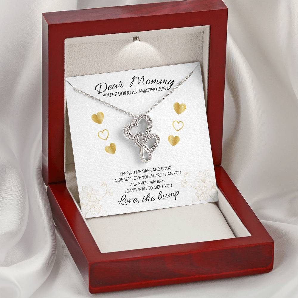 Dear Mommy - Love The Bump White Double Hearts Necklace