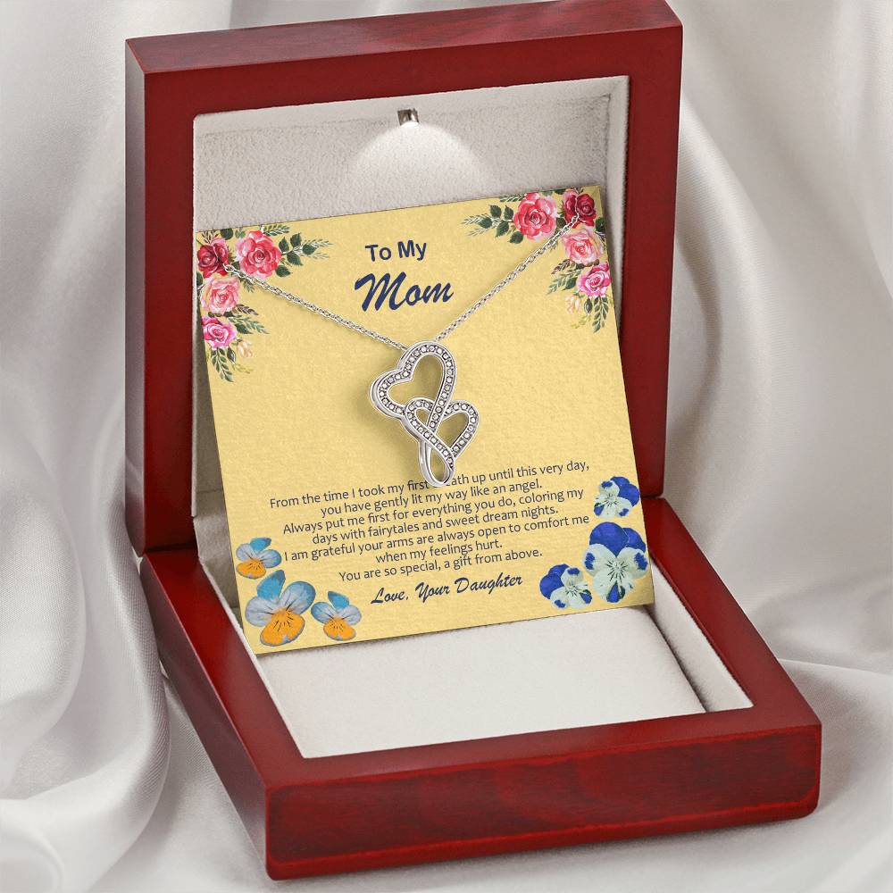 Double Heart Necklace With My Mom Is My Angel Card Double Hearts Necklace