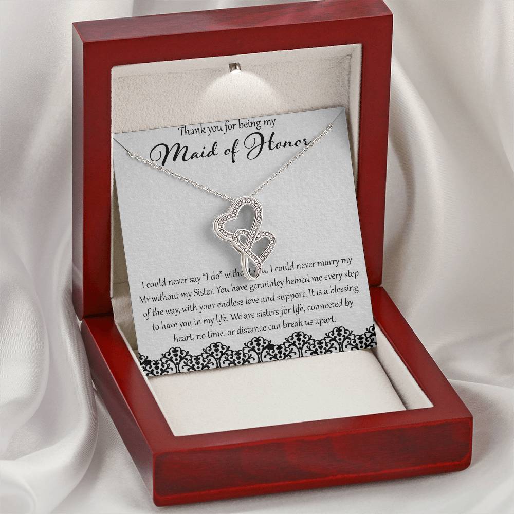 Thank You For Being My Maid Of Honor Double Hearts Necklace