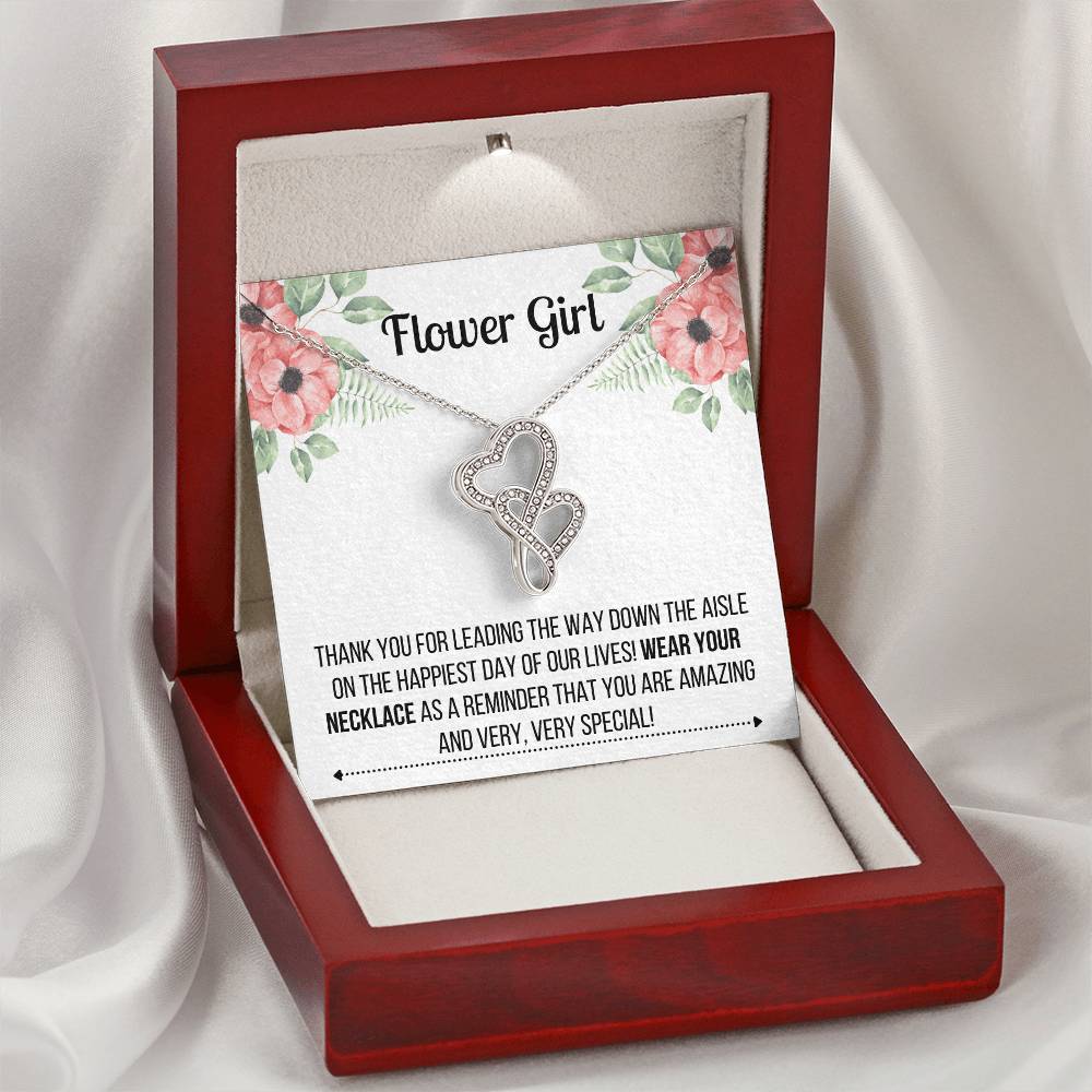 Flower Girl Necklace - Bridesmaid Necklace Double Hearts Necklace