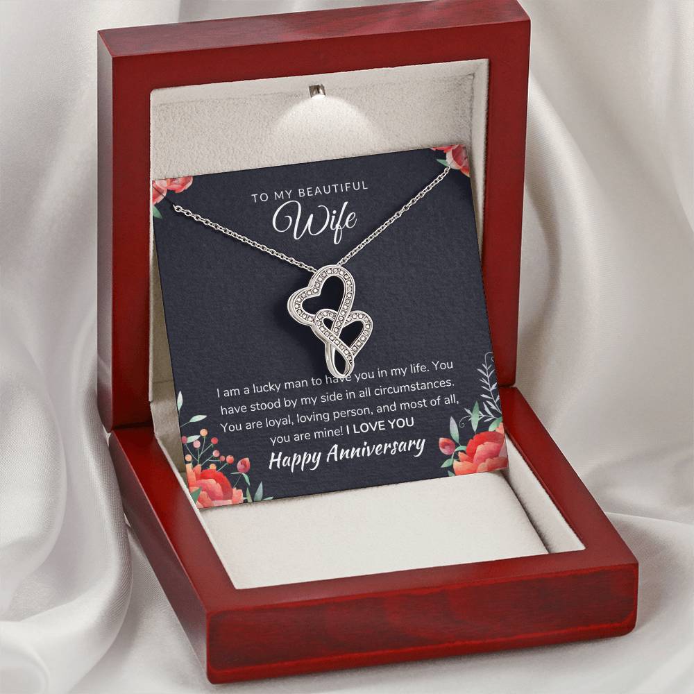 To My Beautiful Wife Double Heart Necklace Double Hearts Necklace