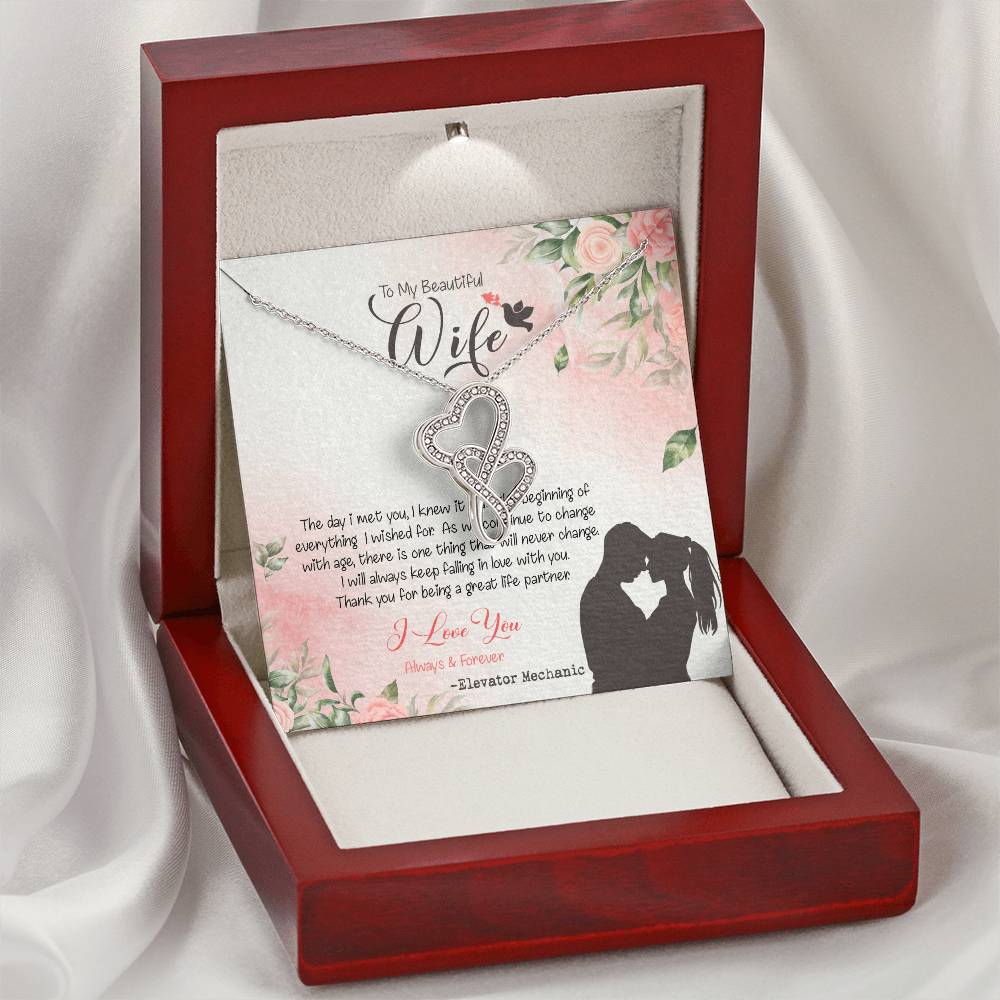 Elevator Mechanic's Wife Dazzling Pendant Double Hearts Necklace