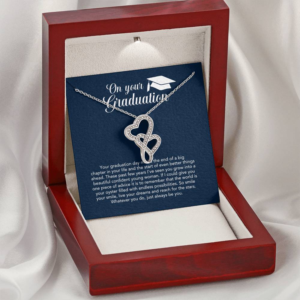 On Your Graduation - Katie - Congratulations - Love Mom And Dad - Sweethearts Necklace - Graduation Gift Necklace For  Double Hearts Necklace