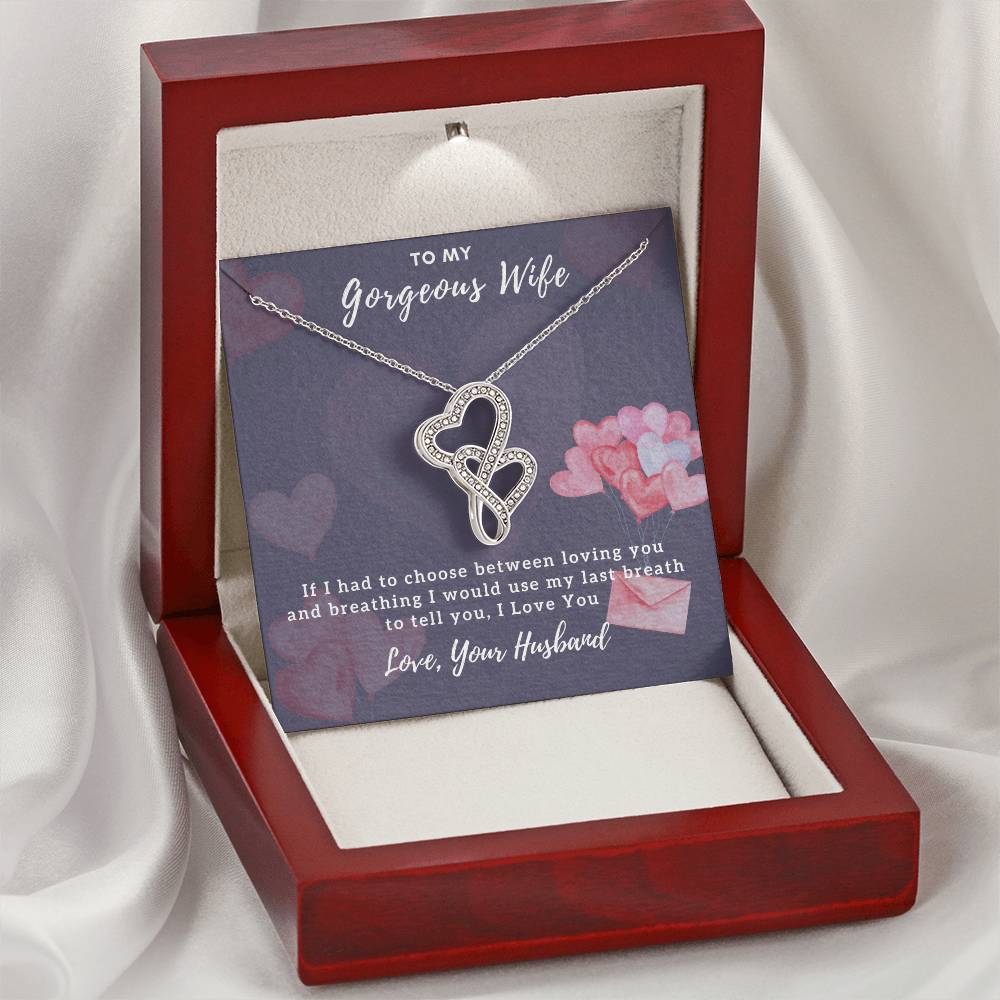 To My Gorgeous Wife - I Love You Double Hearts Necklace