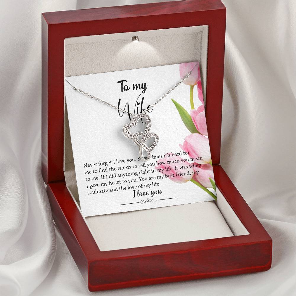 Pink Tulips Double Hearts Necklace