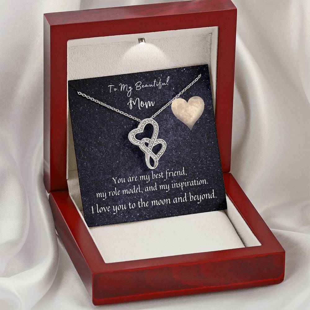 To My Beautiful Mom  Double Hearts Necklace