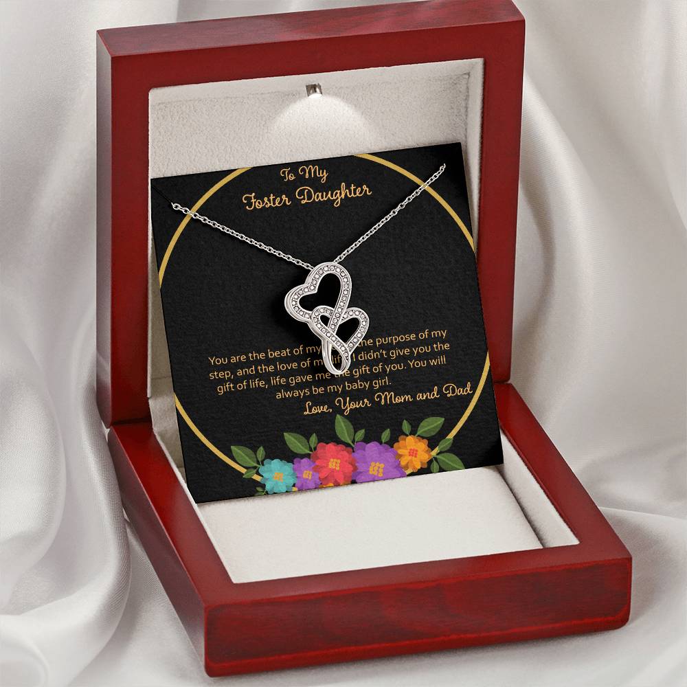 To My Foster Daughter You Are The Beat Of My Heart - Love Mom & Dad Double Hearts Necklace