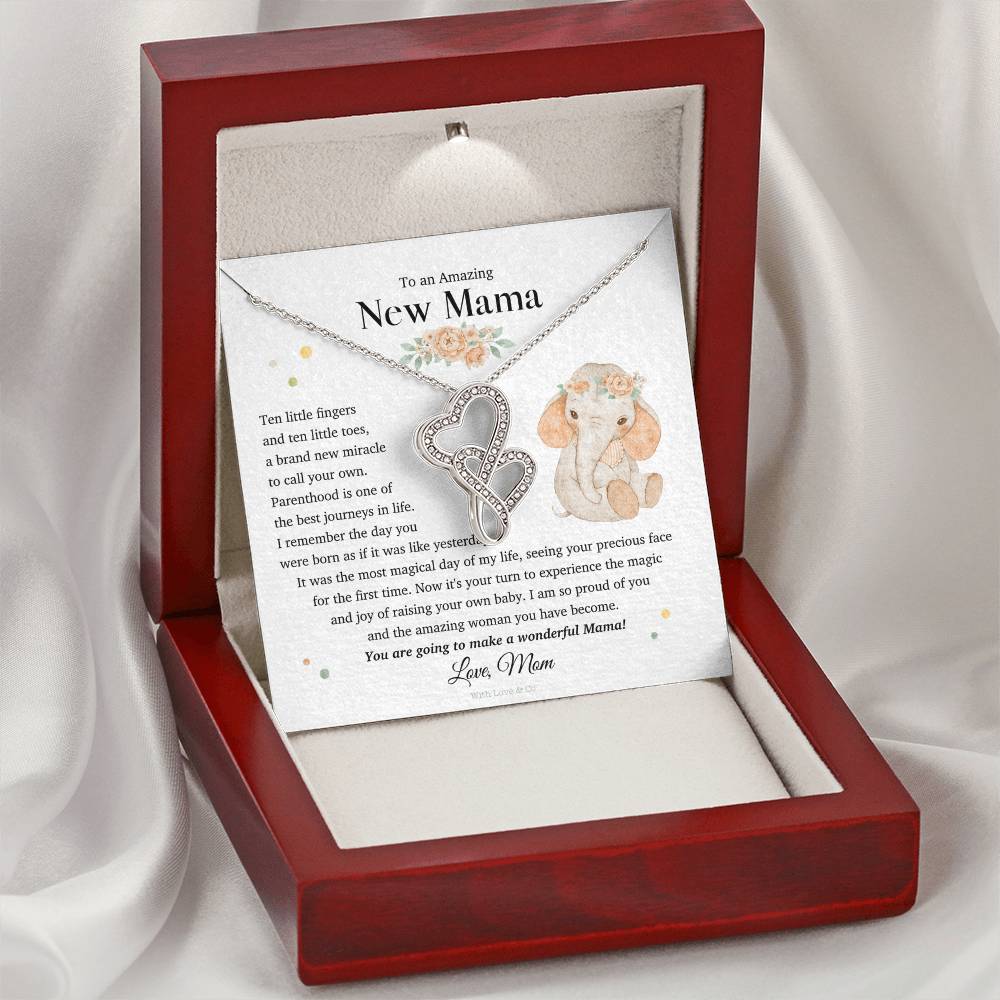 To An Amazing New Mama - Joined Heart Necklace Double Hearts Necklace