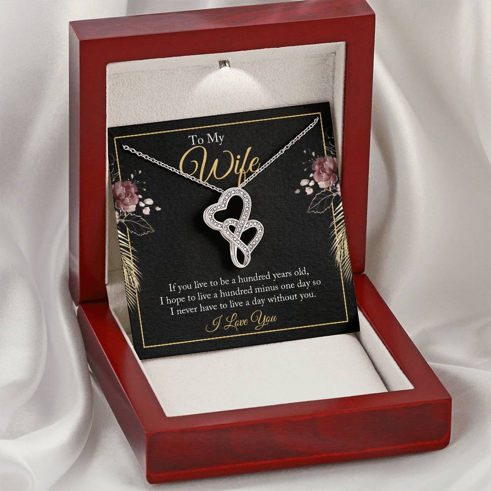 To My Wife - I Love You -  Double Hearts Necklace