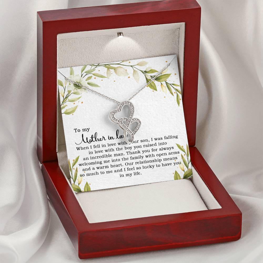 To My Mother In Law When I Fell In Love With Your Son  1 Double Hearts Necklace