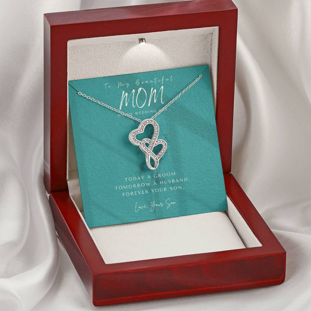 Mother Of The Groom Gift From Son  Mom Wedding Gift From Son  Wedding Gift From Groom To Mom Necklace Gift For Mom  We 1 Double Hearts Necklace